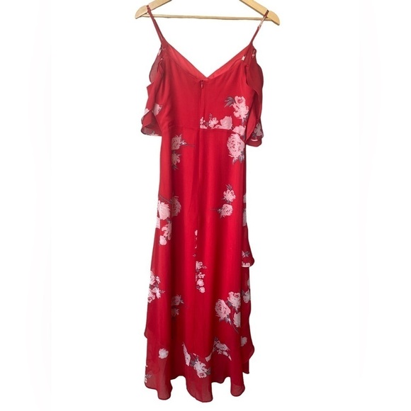 Lulus Floral Midi Sundress Small Asymmetrical Hem Ruffle Spring Wedding Guest - Picture 9 of 12